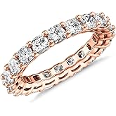 PAVOI 14K Gold Plated Eternity Ring for Women - Square-Cut Cubic Zirconia Rings - Stackable Love Wedding Band