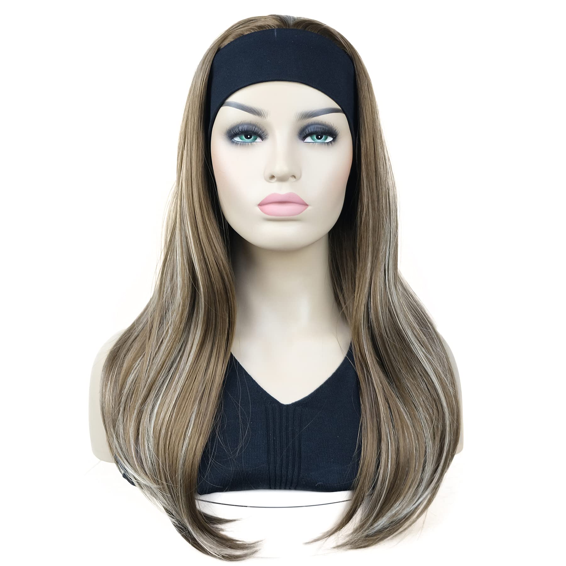 Lydell Long 3/4 Women's wigs hairpiece Straight with Adjust Black Headband wig Synthetic Hair (12TT26 Brown Highlights)