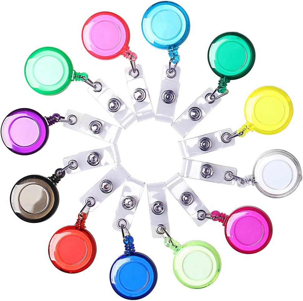 ofoen 12 Pcs Retractable Lanyard, Translucent Id Badge Holder, Keyring Badge Reel Clip for Cards (Assorted Colors)