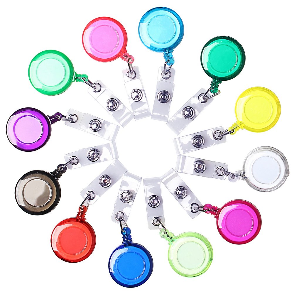 ofoen 12 Pcs Retractable Lanyard, Translucent Id Badge Holder, Keyring Badge Reel Clip for Cards (Assorted Colors)