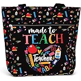 84hoods Large Tote Bag for Women Teacher. Aesthetic Shoulder Bag with Pockets and Zipper for Work. Gift for Teacher.