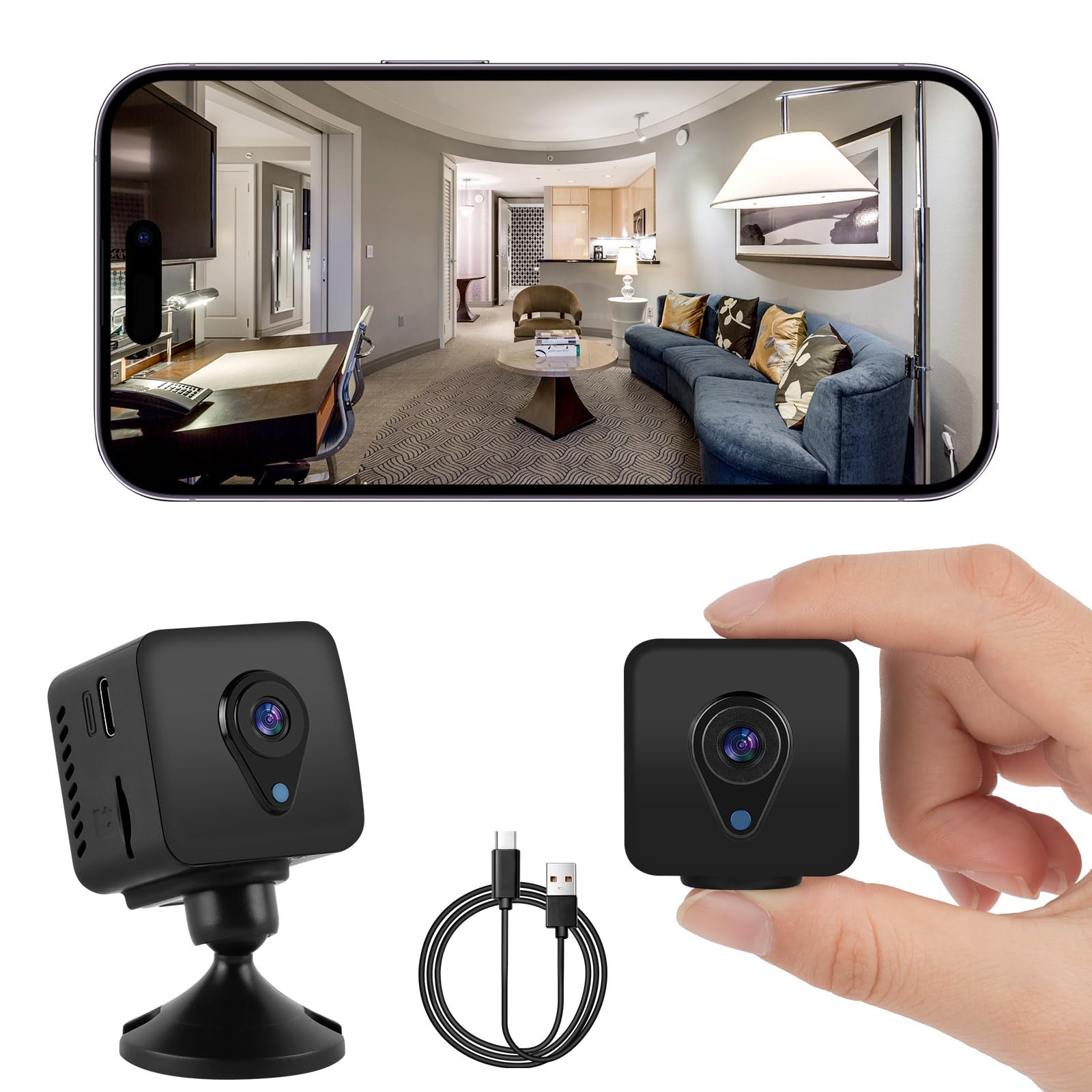 AXFEE Mini Spy Camera, WiFi Wireless Hidden Camera, 1080P Nanny Cam with Motion Detection Night Vision, Security Cameras Secret Surveillance with App Control for Indoor/Home/Outdoor, Black