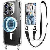 UnnFiko for iPhone 16 Case Compatible with Magsafe Clear, Crossbody Phone Case with Shoulder Strap, Shockproof Protection, Magnetic Phone Case for iPhone 16 (Black Lanyard)