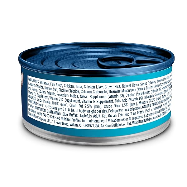 BLUE BUFFALO TASTEFULS WET CAT FOOD PATÉ, MADE WITH NATURAL INGREDIENTS, OCEAN FISH AND TUNA ENTRÉE, 5.5-OZ CANS (24 COUNT)