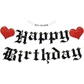 Ushinemi Pre-Strung Goth Birthday Decorations Gothic Happy Birthday Banner | Gothic Themed Party Decor, Glitter Funeral Birthday Party Supplies