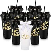 8 Pcs Bridesmaid Plastic Tumbler with Straw Lid and Twist Bow 24 oz I Do Crew and Bride Reusable Tumbler Bridal Party Proposal Gifts Bachelorette Party Gifts for Wedding Bridal Bridesmaids(Black)