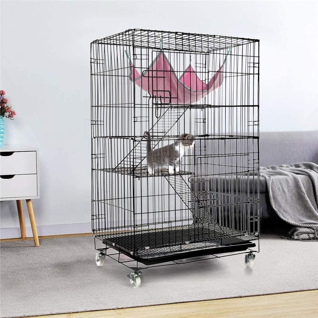 AVEEN 3-Tier Small Cat Cage Playpen Box Kennel Crate with 2 Front Doors & Free Hammock - 40 x 24 x 17 Inches（Black） : Kitchen & Dining