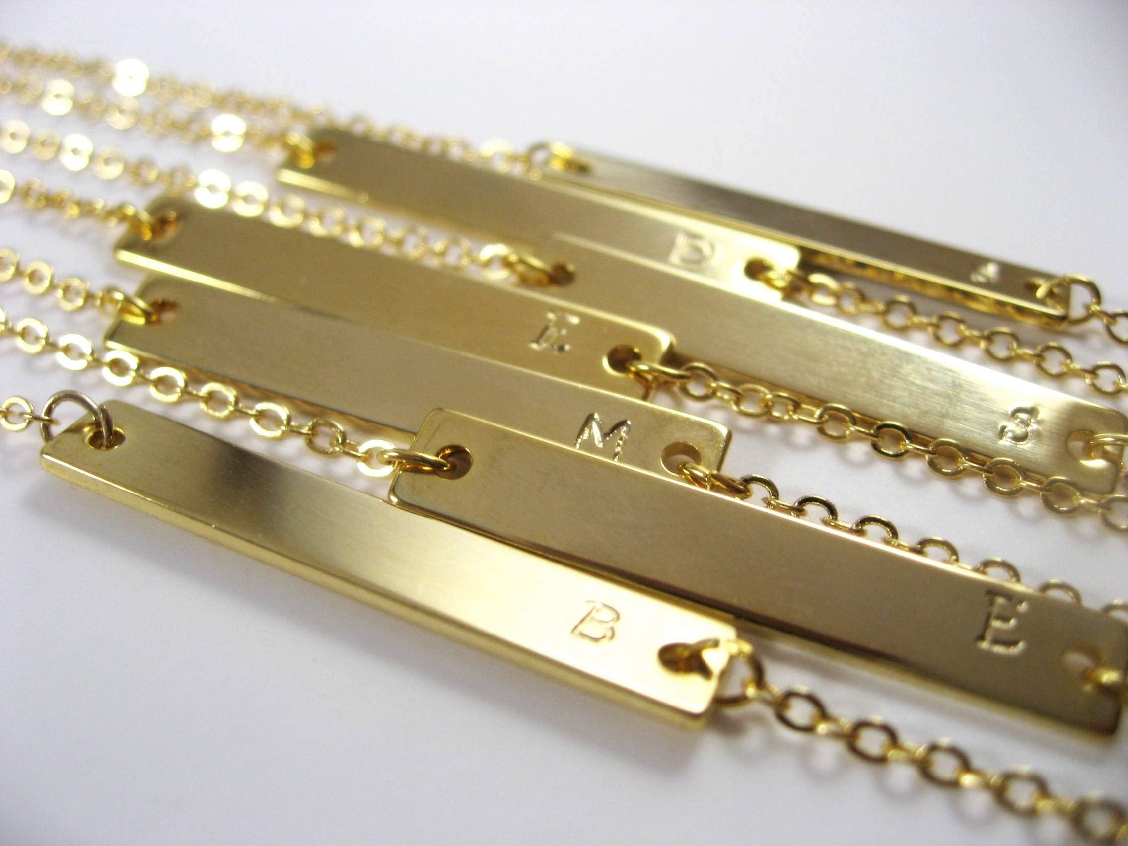 Gold Bar Necklace, Personalized Stamped Initial Bar Necklace