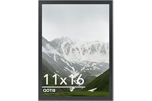 QOTIB 11x16 Picture Frame Black for Wall Mounting, Horizontal and Vertical Formats for Wall Hanging, Wood 11x16 Frame, Black, 1 Pack