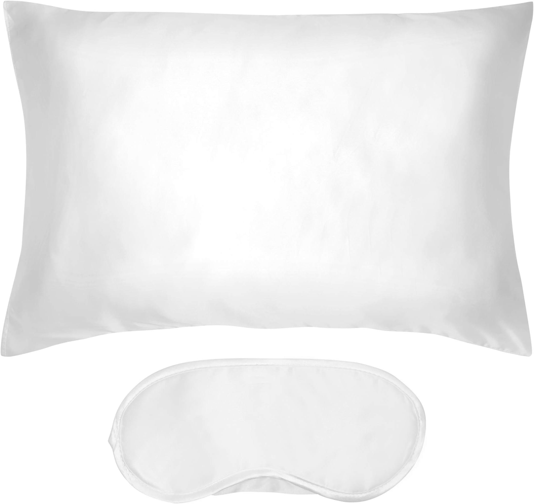 Requisite Vegan Silk Pillow Case With Free Eye Mask - Women Man Hair Beauty Skin Facial Anti Wrinkle Hypoallergenic Gift - Easy To Wash - 51x76cm