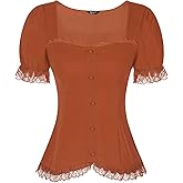 Allegra K Victorian Shirt for Women's Sweetheart Neck Puff Sleeve Halloween Lace Up Gothic Blouse