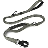 Joytale Tactical Bungee Dog Leash, Shock Absorbing No Pull, Army Green | for Large Dogs That Pull, 2 Padded Handles for Control, Car Seatbelt Clip, Reflective for Night Safety, Metal Frog Clip