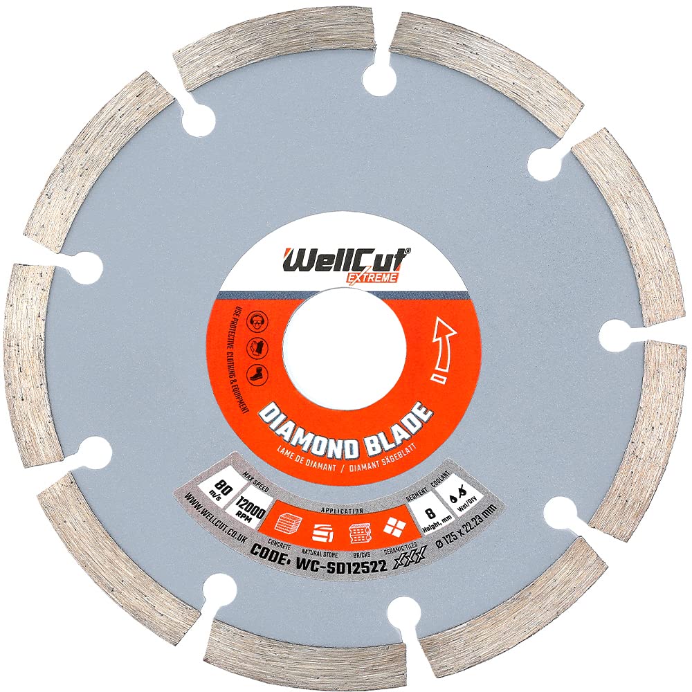 WELLCUT Extreme Diamond Saw Blade, Angle Blade Grinder 125 x 22.23mm Bore for GA5030, DCG412, DCG405, DGA504 Compatible with Concentre, Natural Stone, Ceramic Tiles