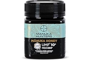 Manuka Hunters UMF 10+/MGO 263+ Certified New Zealand Manuka Honey - 100% Pure Natural Sweetener - Gluten, Dairy Free - Ideal for Tea, Coffee, Smoothies, and Baking - Sustainable - 8.8oz/250g Jar