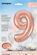 Unique Rose Gold Number 9 Shaped Large Foil Balloon 86cm view 2