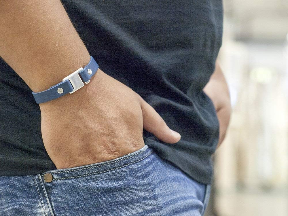 Mens Blue Leather Hook Bracelet