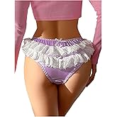 SHENHE Women's Ruffle Lace Trim Satin Underwear Low Rise Cute Bow Bikini Panty