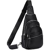 RAVUO Sling Bag, PU Leather Crossbody Backpack for Women Men Casual Hiking Daypack Multipurpose Chest Bag for Work College Black