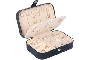 SLOZO Travel Jewelry Box, Small Jewelry Organizer Box for Women Girls, 2 Layer Travel Jewlery Case, PU Leather Mini Portable Jewerly Storage Display Holder for Earrings, Ring, Necklaces, Bracelets (Black 1)
