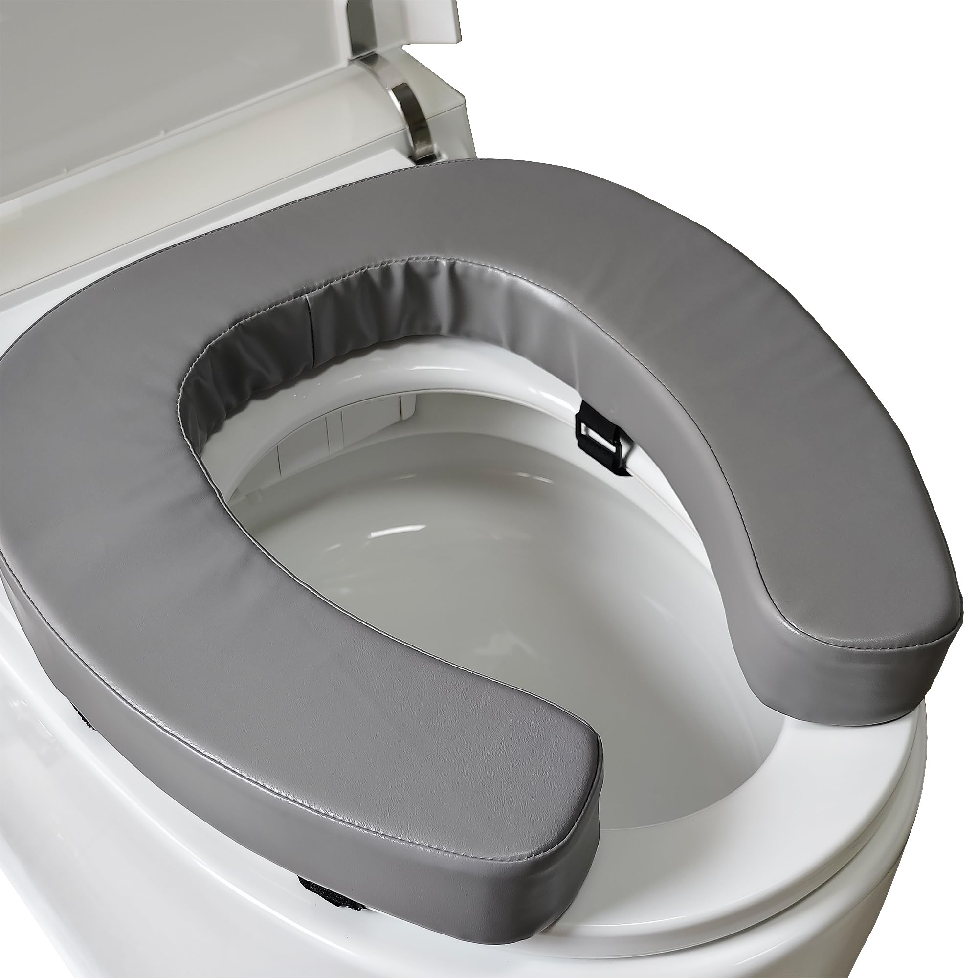 Photo 1 of Soft Padded Toilet Seat Cushion with 2-Inch High-Density Foam & Waterproof PU Fabric, U-Shape Padded Toilet Cushion - Secure Hook & Loop Tape, Fits Standard/Elongated Toilets (Grey)
