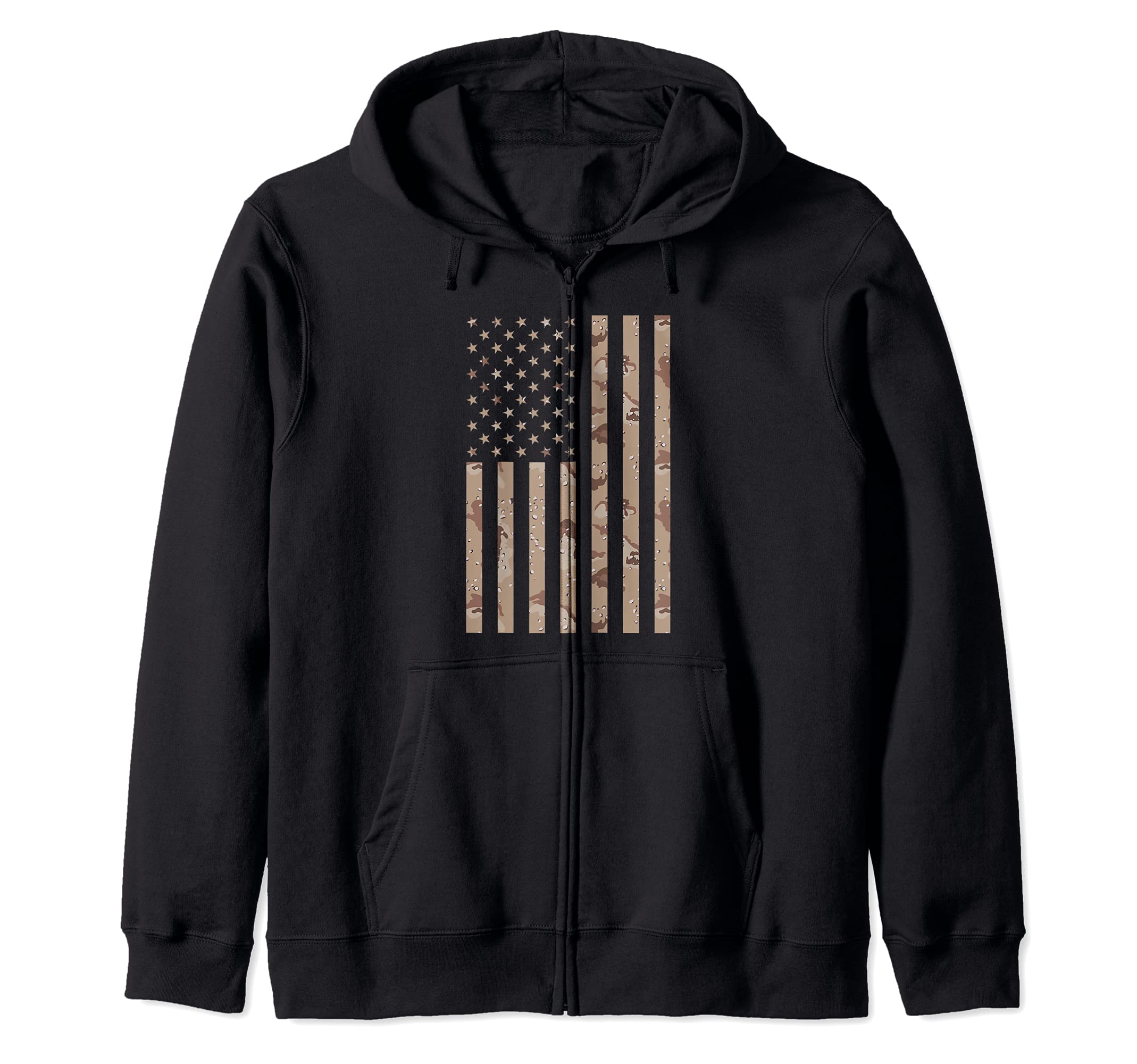 Desert Camo American Flag July 4 Memorial Day Veterans Zip Hoodie