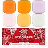 Koji White Kojic Acid Soap, Soap Gift Set for Women Christmas Gift with Kojic Acid, Papaya, Glutathione, Vitamin C, Collagen, Hyaluronic for Face & Body - Natural, Glycerin, Vegan 2.8 Oz (6 Bars)