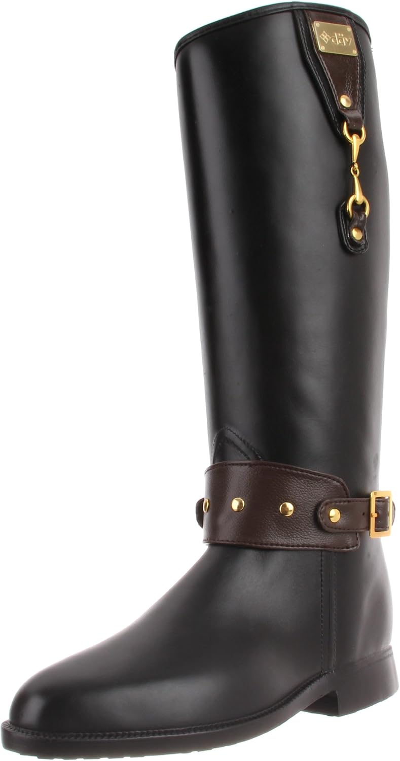 DAV Rainboots Women's Equestrian Bit Saddle Black Riding Boots EQB