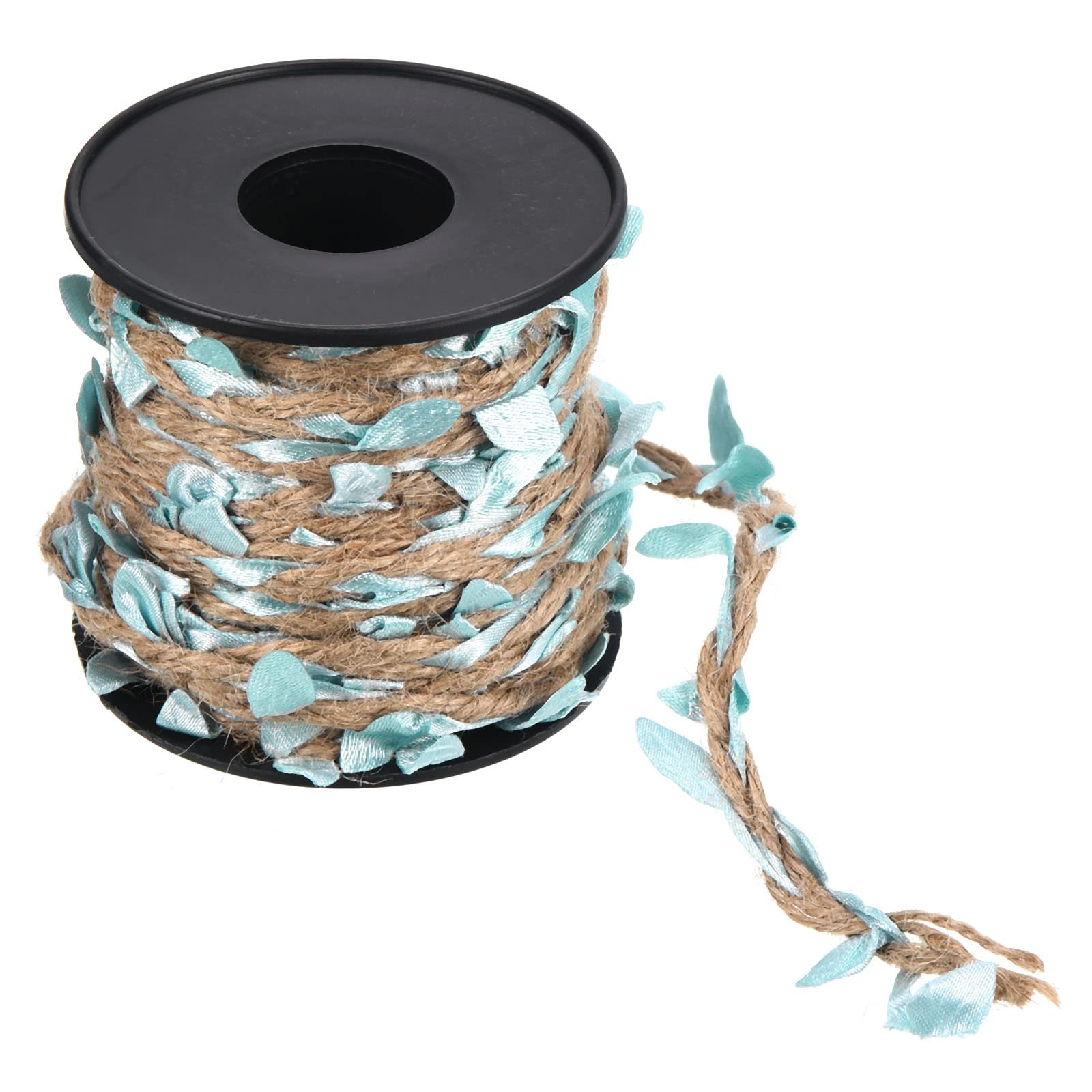 PATIKIL 33ft 5mm Burlap Leaf Ribbon, Braided Decoration Vine Natural Jute Rope Twine with Artificial Leaves for Jungle Wedding Party Home Garden Decor, Sky Blue — image 1