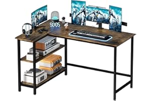 WOODYNLUX L Shaped Desk - 43 Inch Gaming Desk, Computer Corner Desk, Home Office Writing Desk with Shelf, Space-Saving Workstation Table, Modern Simple Wooden Desk, Rustic Brown