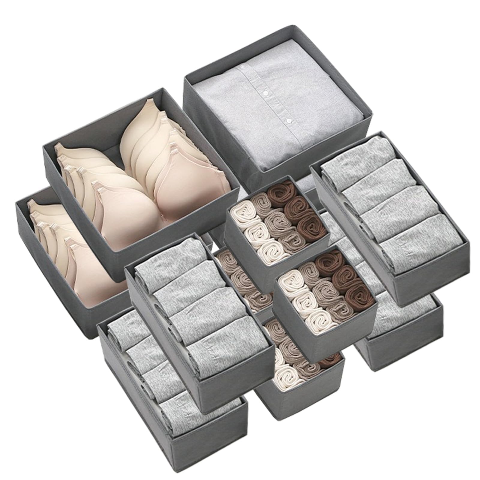 wintfarm Clothes Drawer Organisers, 12 Pack Folding Drawer Dividers, for Bedroom Fabric Underwear & Shirt Organiser (Dark Grey)