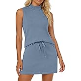 Casly Lamiit Two Piece Skirt Set for Women Sweatsuits Tennis Outfits Casual Mock Neck Sleeveless Top Elastic Short Skorts
