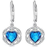 Celtic Earrings for Women Sterling Silver Celtic Knot Heart Crystal Earrings with Gift for Women