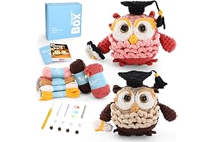 CROCHETBOX Crochet Kit for Beginners: 2 PCS Owl Starter Crochet Kits with Step-by-Step Video Tutorials and Yarns, Hook, Accessories, Generation DIY Craft Gift for Adults and Kids(30%+ Yarn)