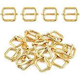 Swpeet 60Pcs 1/2 Inch - 13mm Gold Metal Rings Metal Rectangle Adjuster Triglides Slides Buckle, Roller Pin Buckles Slider Strap Adjuster Keychains for Belt Bags DIY (Gold, 1/2 Inch)