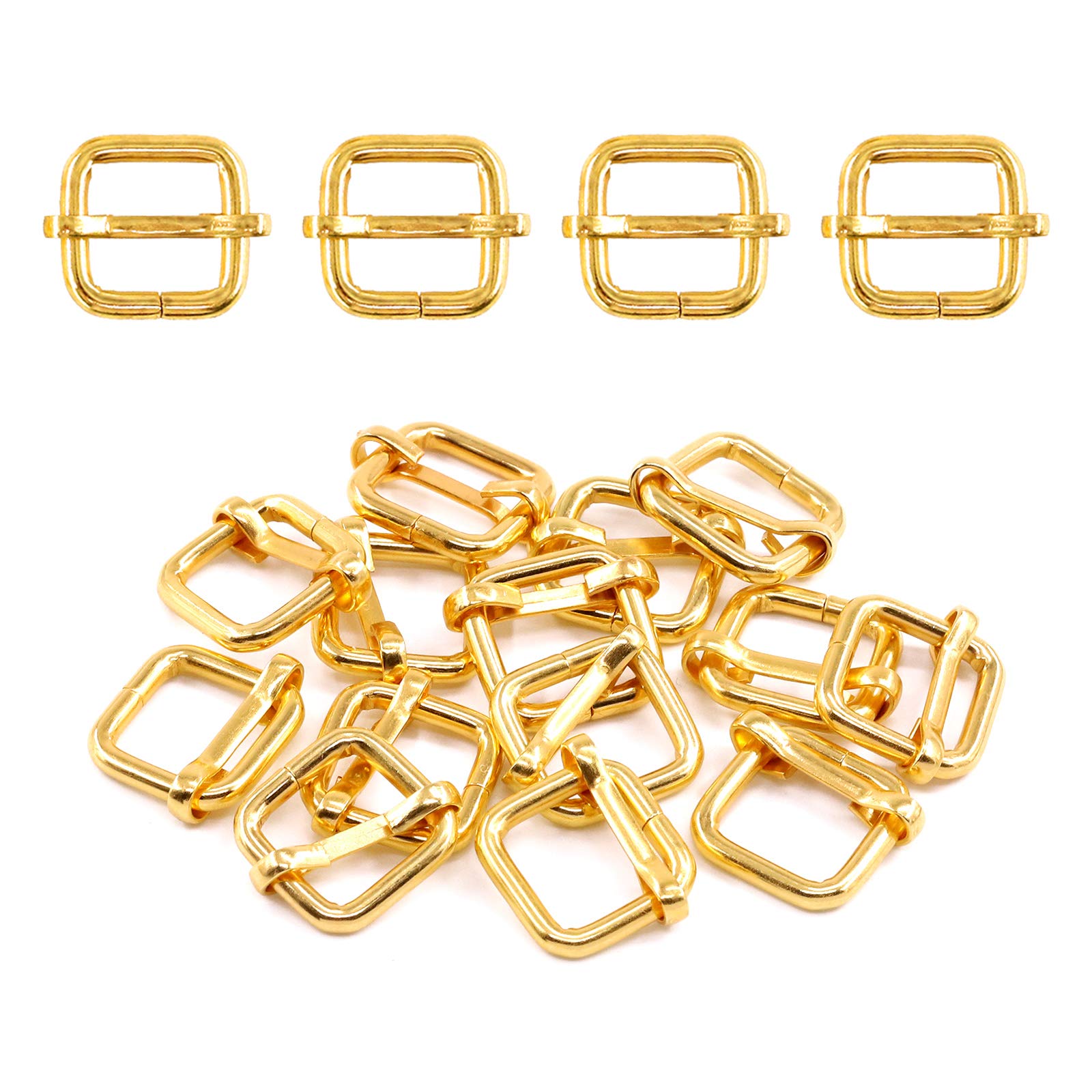 Swpeet 60Pcs 1/2 Inch - 13mm Gold Metal Rings Metal Rectangle Adjuster Triglides Slides Buckle, Roller Pin Buckles Slider Strap Adjuster Keychains for Belt Bags DIY (Gold, 1/2 Inch)