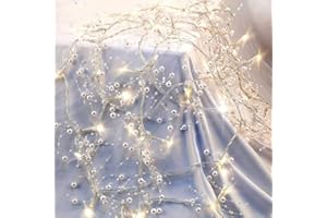 OVV 13FT Christmas White Pearl String Lights 40LED Lighted Berry Beaded Garland Festive Indoor Xmas Decoration Warm Lights for Bedroom Mantel Wedding Party Decor Battery Operated (White)