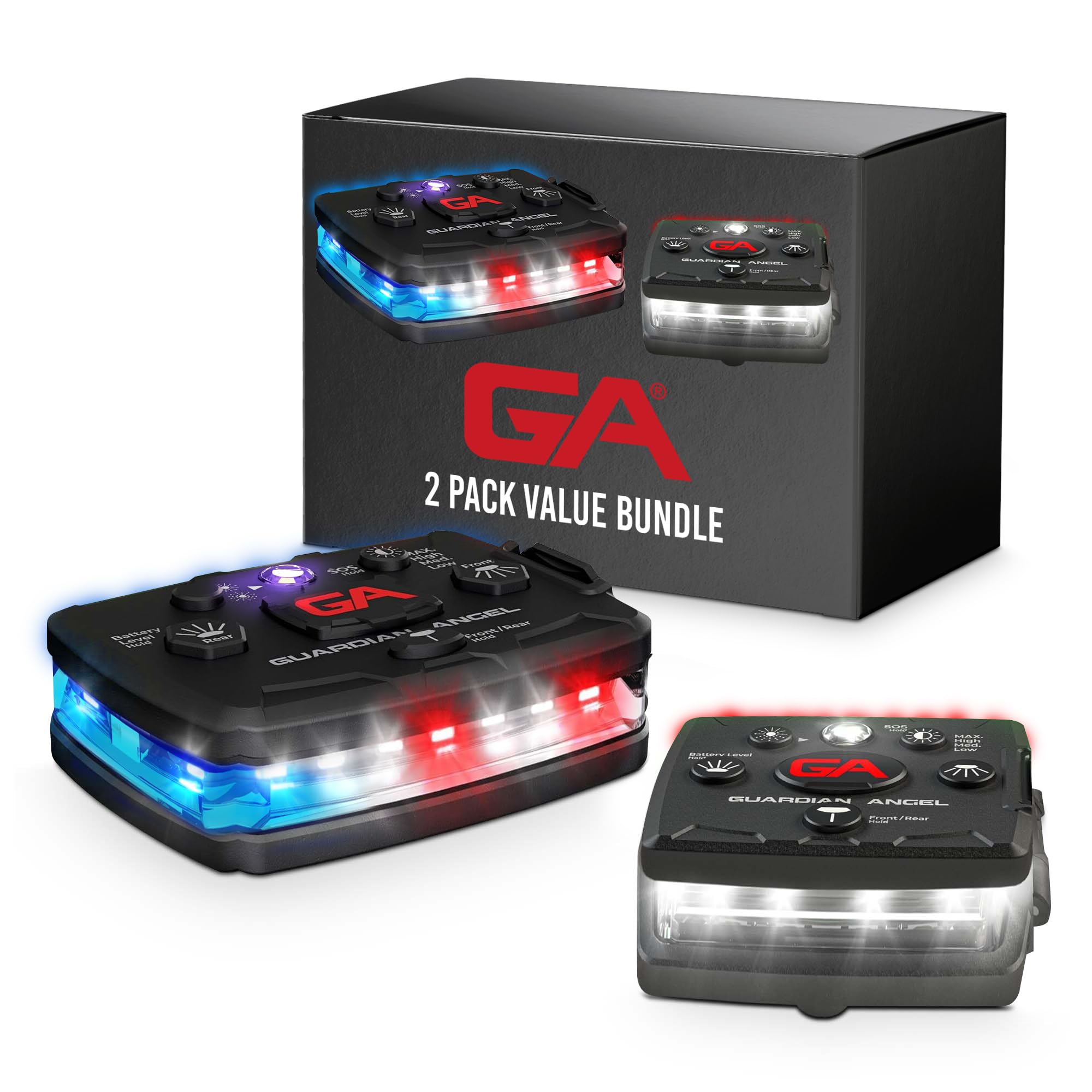 Safety Light Holiday Value Bundle (2 Pack): Elite (Red/Blue/White Front, Red/Blue Rear + IR) + Micro (White Front, R Rear) – Hands-Free LED Flashlights for Law Enforcement and Recreational Use Image