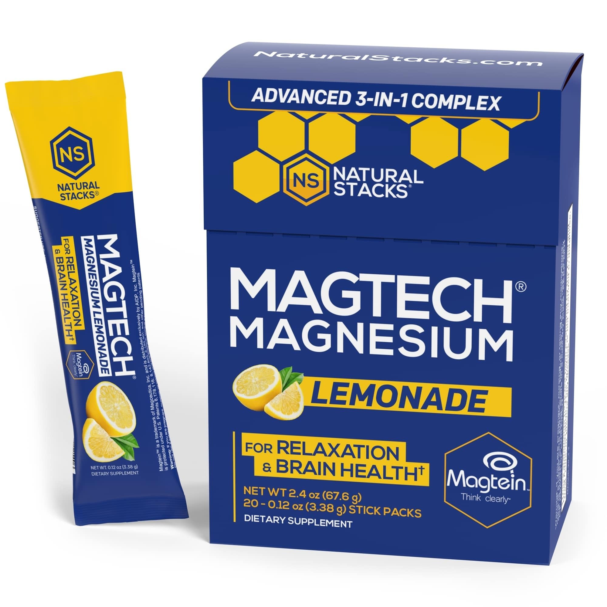 NATURAL STACKS MagTech Magnesium Capsules + Magtech Drink Mix Bundle - Supports Relaxation & Brain Health* - 50 Total Servings