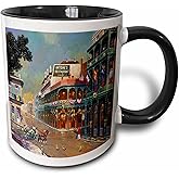 3dRose mug_80505_4 "Old New Orleans Painting" Two Tone Black Mug, 11 oz, Multicolor