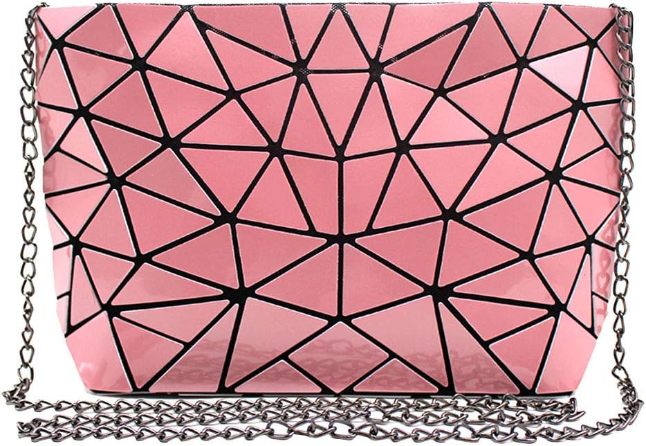 LA HAUTE Geometric Luminous Clutch Purse Holographic Pu Leather Shoulder Handbag Laser Chain Crossbody Bag