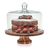 Libbey Acacia Wood Cake Stand with Lid, Footed