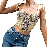 Greenery-GRE Womens Vintage Renaissance Floral Bustier Corset Top Lace Up Boned Overbust Bustier Corset Crop Top Bodyshaper