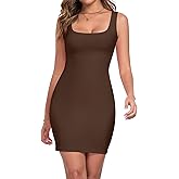 Qaffier Summer Dresses for Women Sexy Mini Dress Ribbed Knit Fitted Square Neck Bodycon Party Club Tank Dresses