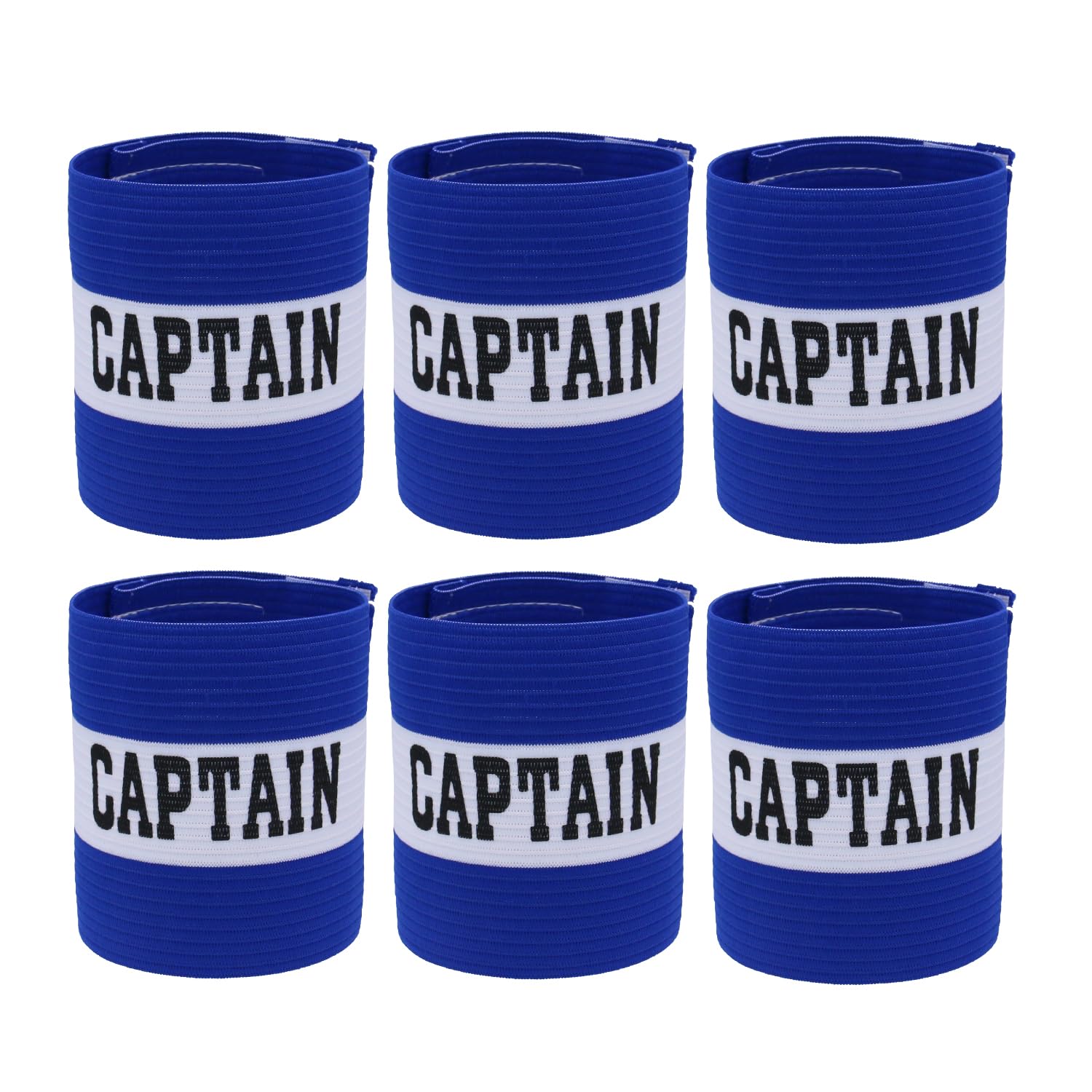Hosifiy 6Pcs Football Captain Armband, Nylon Elastic Blue Football ArmBands Adjustable Football Arm Bands C Arm Band for Youth Adult Sports Training