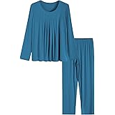 Latuza Women's Long Sleeves Pleated Front Tops Pajamas Pants with Pockets