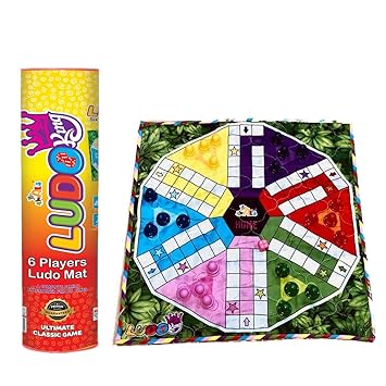 AWALS Ludo King Six Member Ludo Mat with Different Colors Yellow, Blue,Red, Green, Purpal and Orange Ludo King Family Entertainer for Kids to Learn ups and Downs with Fun