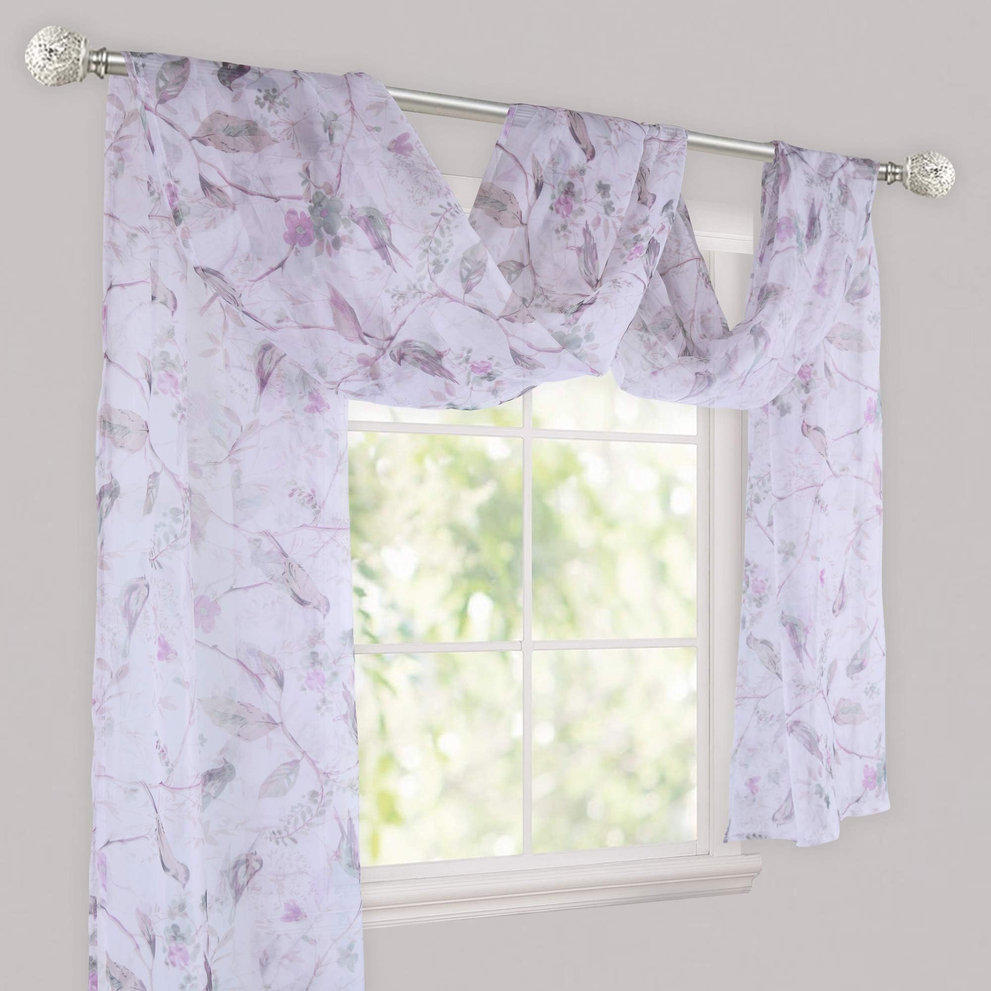 HOLKING Birds Pattern Sheer Window Scarf for Bedroom, Curtain Scarf for Outdoor Home Design (216 inch Long,One Panel)