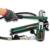 Newhai 10T Hydraulic Ram Kit &amp; CP-180 Pump with Pressure Gauge, 2" Stroke | Single Acting Porta Power Sets, Retract Automatically Hydraulic Cylinder, Lifting Jack for Construction and Home