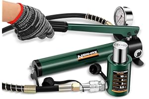 Newhai 10 ton 2” Hydraulic Ram Jack+ cp-180 Hand Pump with Pressure Gauge Hydraulic Porta Power 10 ton kit Low Profile Short Cylinder