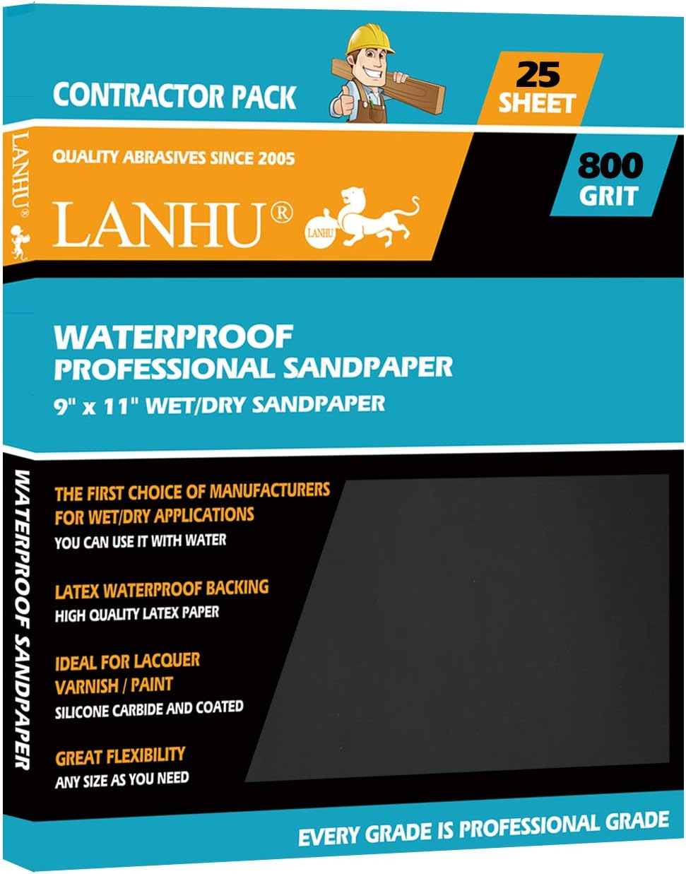LANHU 800 Grit Sandpaper for Wood Furniture Finishing, Metal Sanding and Automotive Polishing, Dry or Wet Sanding, Multipurpose Sandpaper, 9 x 11 Inches, 25-Sheets